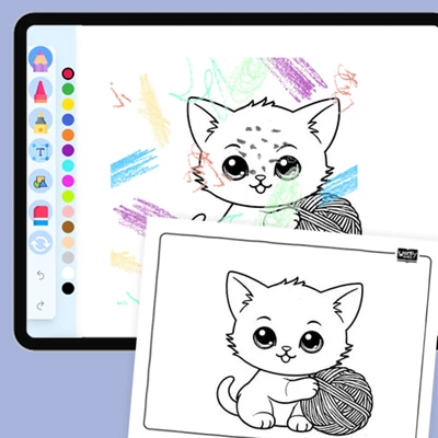 Kitten with Yarn Ball - coloring educational content