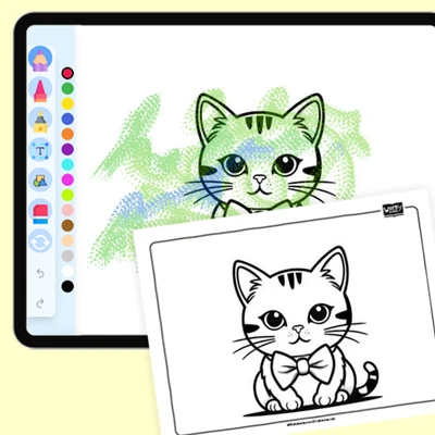 Cat wearing a bow tie - coloring educational content