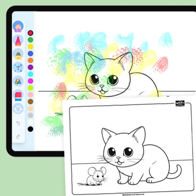 Playful Cat with Mouse - coloring educational content
