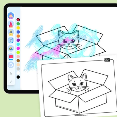 Cat in a cardboard box - coloring educational content