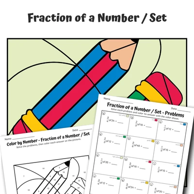 Fraction of a Number Color by Number — pencils - worksheet educational content
