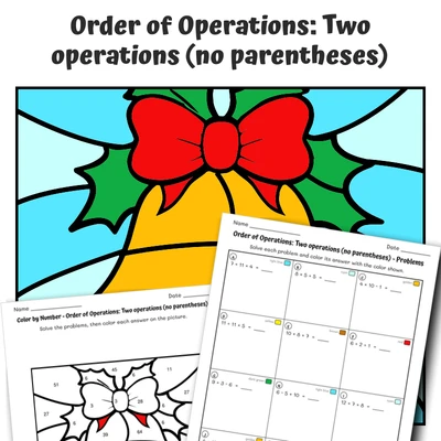 Order of Operations Color by Number — Christmas bell - worksheet educational content