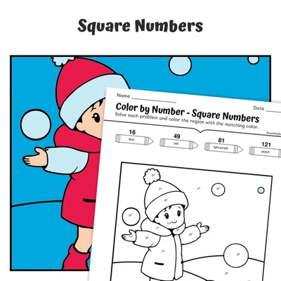 Squares Color by Number — Ice Skating on a Frozen Pond - worksheet educational content