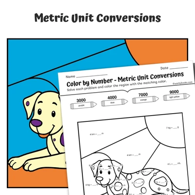 Metric Conversions Color by Number — Sleepy Dalmatian - worksheet educational content