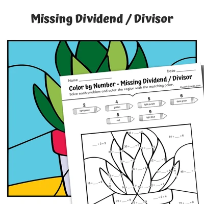 Missing Number Division Color by Number — plant 6 - worksheet educational content