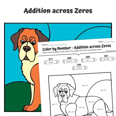Add across Zeros Color by Number — Saint Bernard Dog - worksheet educational content