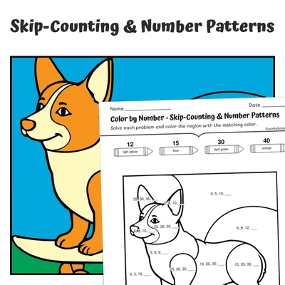 Number Patterns Color by Number — Corgi Dog - worksheet educational content