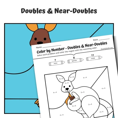 Doubles Color by Number — Zoo Animal Kangaroo - worksheet educational content