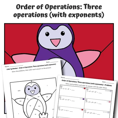 Order of Operations Color by Number — Zoo Animal Penguin - 2 - worksheet educational content