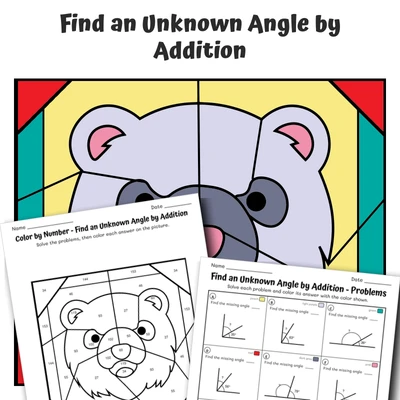 Unknown Angle Color by Number — Animal face - Polar Bear - worksheet educational content