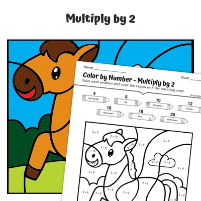 × 2 Color by Number — Farm Animal Horse - worksheet educational content