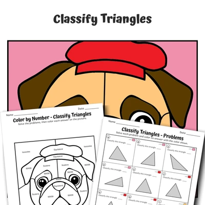 Classify Triangles Color by Number — Pug Chef - worksheet educational content
