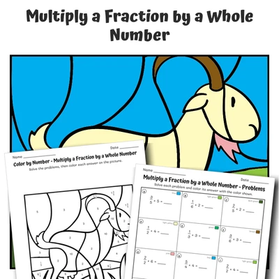 Fraction x Whole Color by Number — Farm Animal Goat - worksheet educational content