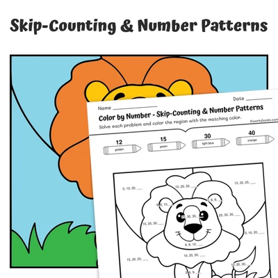 Number Patterns Color by Number — Zoo Animal Lion - 2 - worksheet educational content