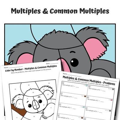 Multiples Color by Number — Zoo Animal  Koala - 2 - worksheet educational content