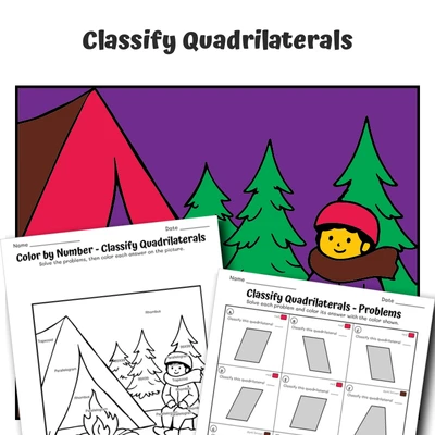 Classify Quadrilaterals Color by Number — winter 13 - worksheet educational content