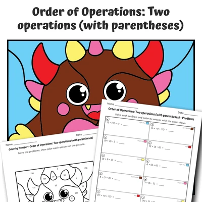 Order of Operations Color by Number — Waving Monster - worksheet educational content