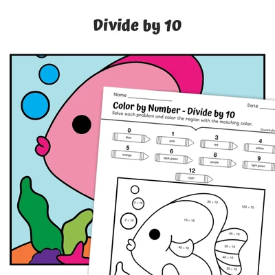 div by 10 Color by Number — fish 19 - worksheet educational content