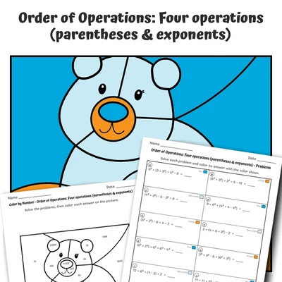 Order of Operations Color by Number — Artic Polar Bear - worksheet educational content
