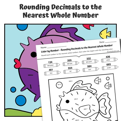 Round Decimal (whole) Color by Number — fish 16 - worksheet educational content