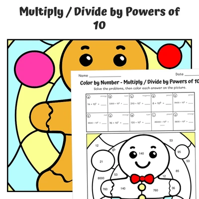 Powers of 10 Color by Number — A gingerbread man - worksheet educational content
