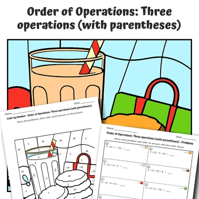 Order of Operations Color by Number — Treats for Santa - worksheet educational content
