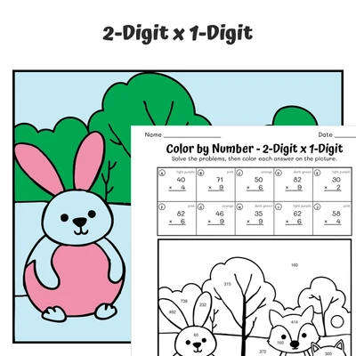 2-Digit x 1-Digit Color by Number — CBN.WINTER.15-4 - worksheet educational content