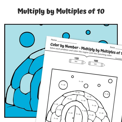 Multiply by Multiples of 10 Color by Number — CBN.WINTER.22-2 - worksheet educational content
