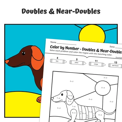 Doubles Color by Number — Dachshund in Yarn - worksheet educational content