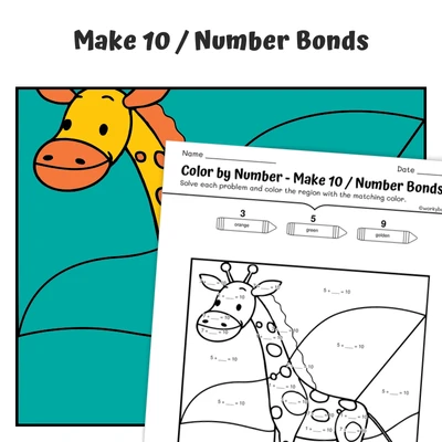 Make 10 Color by Number — Zoo Animal Giraffe - worksheet educational content