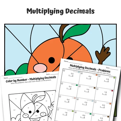 Multiply Decimals Color by Number — Orange - worksheet educational content