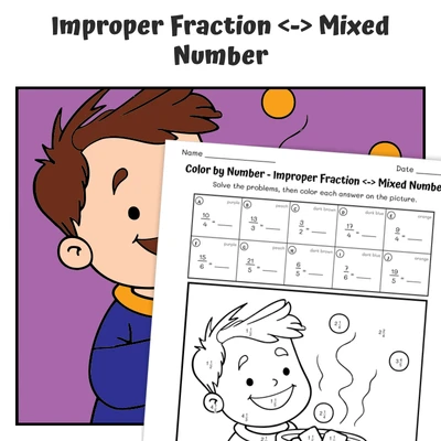 Improper & Mixed Color by Number — CBN.WINTER.7-5 - worksheet educational content