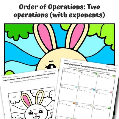 Order of Operations Color by Number — Bunny with a Smiling Carrot - worksheet educational content