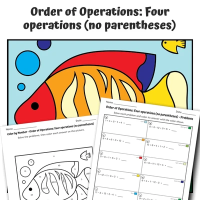 Order of Operations Color by Number — fish 14 - worksheet educational content