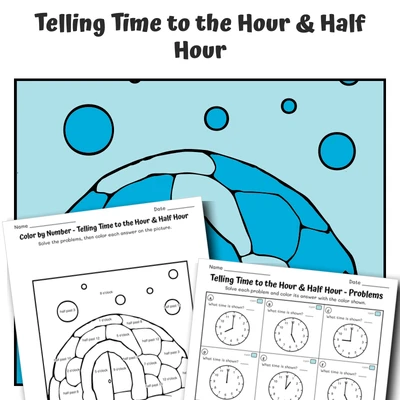 Time: Hour & Half Color by Number — CBN.WINTER.22-2 - worksheet educational content