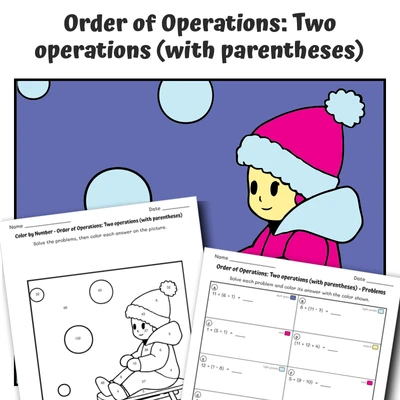 Order of Operations Color by Number — Skiing Down a Mountain - worksheet educational content