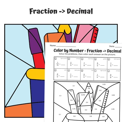 Fraction to Decimal Color by Number — Pen stand - worksheet educational content
