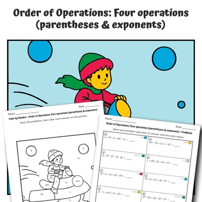 Order of Operations Color by Number — winter 20 - worksheet educational content