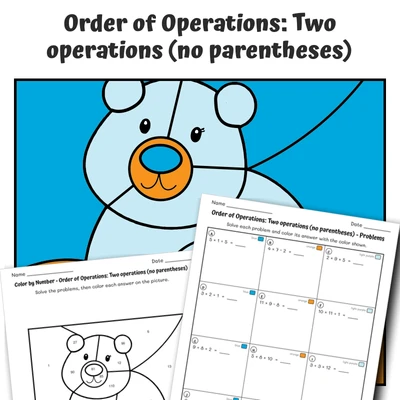 Order of Operations Color by Number — Artic Polar Bear - worksheet educational content