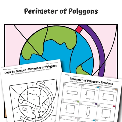 Perimeter Color by Number — Globe - worksheet educational content