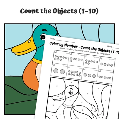 Count Objects Color by Number — Farm Animal  Goose - worksheet educational content