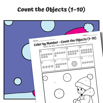Count Objects Color by Number — CBN.WINTER.9-5 - worksheet educational content