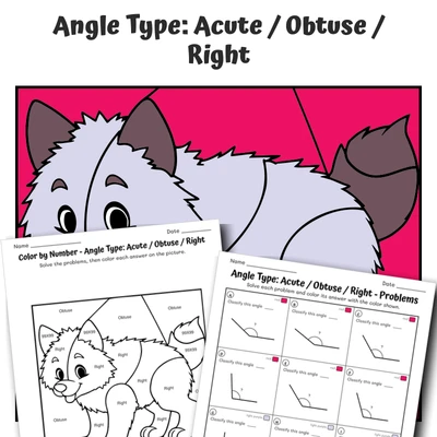 Angle Types Color by Number — Artic Animal Arctic Wolf - worksheet educational content