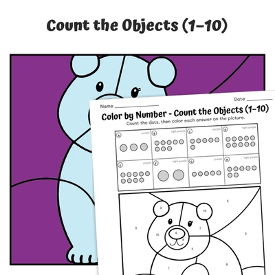 Count Objects Color by Number — Polar Bear - worksheet educational content