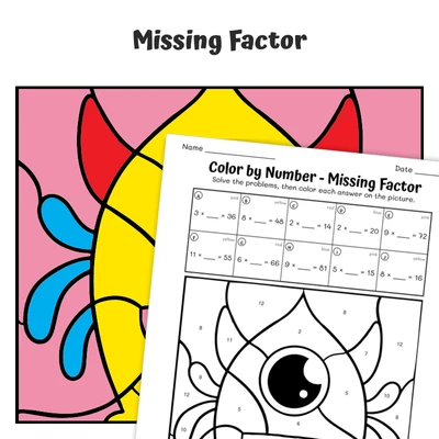 Missing Factor Color by Number — Monster with Wings - worksheet educational content