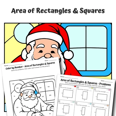 Area Color by Number — Santa Writing a letter - worksheet educational content