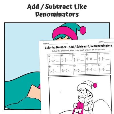 Fractions (like denom) Color by Number — Shoveling Snow - worksheet educational content
