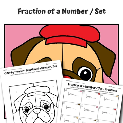 Fraction of a Number Color by Number — Pug Chef - worksheet educational content