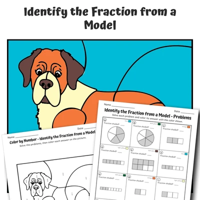Identify Fractions Color by Number — Saint Bernard Dog - worksheet educational content