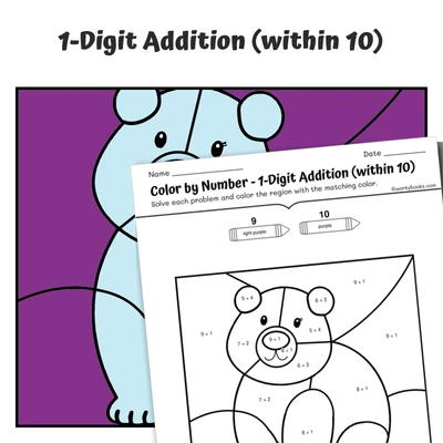 Addition within 10 Color by Number — Polar Bear - worksheet educational content